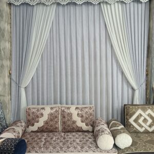 ست پرده و توشک طرح حاله ای دو رنگ