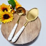سرویس قاشق و چنگال سرامیکی مرمر طلایی
